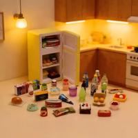 Mini-réfrigérateur jouet à porte unique en plastique, ensemble de jeu d'imitation, 20 mini-accessoires alimentaires pour modèle de scène de cuisine pour enfants