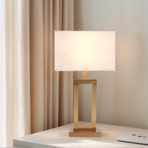 Modern Gold Hollow Lamp Base and White <strong>Cover</strong> Rectangular Table Lamp with Dual USB Ports Touch Control Bulb Base - Product Image 1