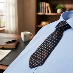 Coffee Checked Jacquard Woven Handmade Men's <b>Tie</b> One Size <b>Brown</b> - Product Image 3
