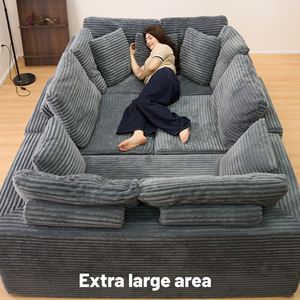 Modular U-Shape Sectional Sofa 6-Seater Chaise Lounge Reversible Design Striped Corduroy Fabric <b>Convertible</b> Modern Living Room - Product Image 5