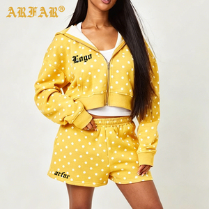 Ensemble de survêtement pour femmes, à pois, deux pièces, sweat-shirt ample surdimensionné personnalisé, shorts, vêtements de créateur de luxe pour femmes, ensembles automne-<span class=keywords><strong>hiver</strong></span> - Product Image 3