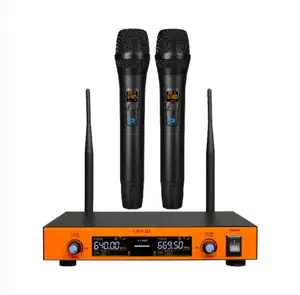 UHF Professional Cordless Handheld Microphone Dual Channels Wireless Microphone Mic for Karaoke
