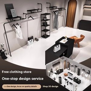 Estante <span class=keywords><strong>de</strong></span> exhibición para tienda <span class=keywords><strong>de</strong></span> ropa <span class=keywords><strong>de</strong></span> mujer, colgador <span class=keywords><strong>de</strong></span> pared multicapa negro <span class=keywords><strong>de</strong></span> hierro Simple, estilo moderno, el mejor uso minorista en línea - Product Image 3