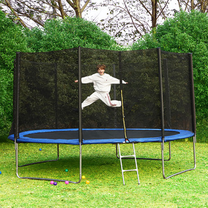 Funjump 12FT 14FT Outdoor Round Jumping Trampolines pour enfants avec échelle de filet de protection et panier de basket - Product Image 1