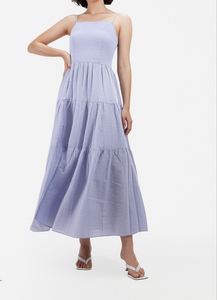 Vestido maxi azul de tirantes finos con volantes para mujer, corte A, holgado, de algodón, informal, de verano, con bolsillos, personalizado - Product Image 6