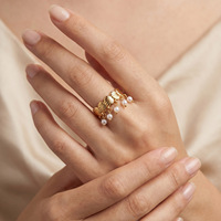 Bague ouverte réglable en acier inoxydable plaqué or 18 carats, étanche, avec fausse perle, sans ternissement, pour femme, bijoux