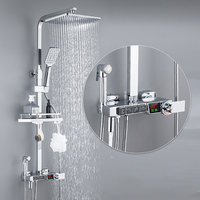Ensemble de douche mural thermostatique intelligent à affichage numérique, style contemporain de luxe, avec robinets chromés mats à poignée unique