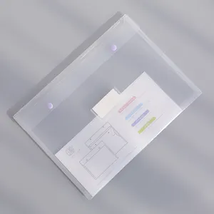Sobre transparente con botón de plástico A4, bolsas para documentos, sobres con botón