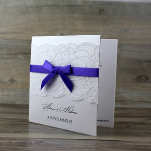 <span class=keywords><strong>Precio</strong></span> al por mayor hecho a mano encaje púrpura oro cinta arco plegable <span class=keywords><strong>boda</strong></span> tarjetas de invitación para <span class=keywords><strong>boda</strong></span> cumpleaños - Product Image 3