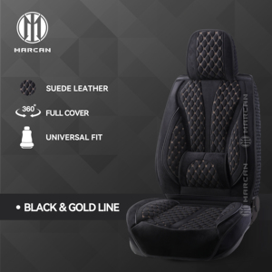 Housse de siège de voiture en cuir Marcan Marcan, ligne orange sportive, couverture complète 360°, coussin de siège universel pour Mercedes Benz Honda - Product Image 5
