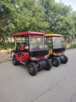Voiturette de golf électrique tout-terrain surélevée 4 places avec pare-brise, buggy électrique de tourisme couleur personnalisée pour hôtel-resort