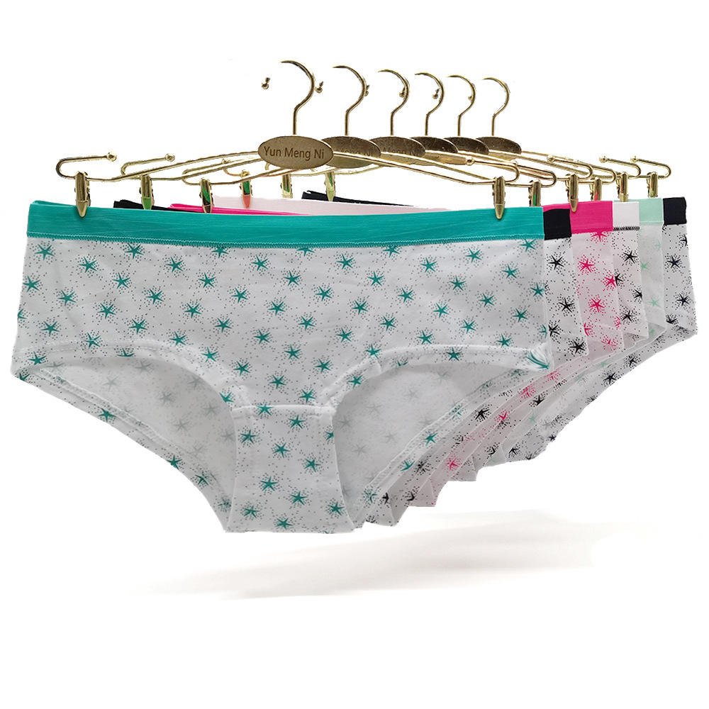 12 Pack Cotton Women Panties Breathable Star Print Mid Rise Briefs Soft Comfort Underwear for Girls One Dozen Wholesale Lingerie