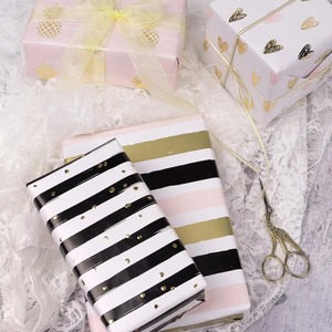 Custom Eco-Friendly Recyclable Gift Wrap <b>Paper</b> Roll Set Gold Pineapple Hearts Stripes <b>Pattern</b> Double-Sided <b>Paper</b> Packaging - Product Image 5