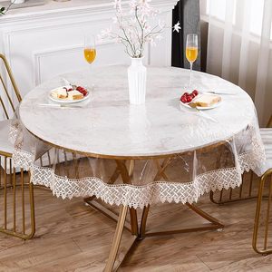 Huihue 사용자 정의 럭셔리 라운드 화이트 폴리 에스테르 레이스 가장자리 테이블 천 결혼식 - Product Image 3