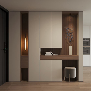 木质现代家居鞋架储物柜，带抽屉和门，适用于玄关 - Product Image 3