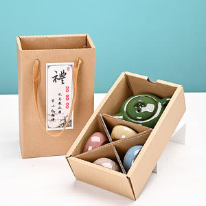 Juego de té de cerámica con tetera y cuatro tazas, esmalte craquelado, regalo para las celebraciones del Año Nuevo Chino - Product Image 3