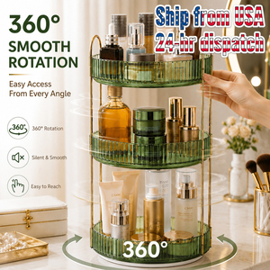 3-Tier Rotating Cosmetic <b>Storage</b> <b>Rack</b> With 360 Degree Smooth Rotation For Bathroom Vanity Organizer Modern Plastic Makeup Holder - Product Image 1