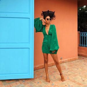 Robe de soirée sexy en satin, robe de bal pour femme en soie, cocktail d'été, mini robe à manches longues, soirée élégante, volants, bestidos - Product Image 5