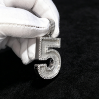 Pendentif Hip Hop en Argent 925 avec Breloque Numéro 5 Personnalisée, Sertie de Diamants Moissanite VVS de Haute Qualité, Testée au Diamant Testeur