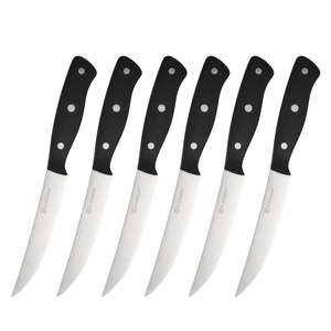 Ensemble de 8 couteaux à steak dentelés ambidextres de haute qualité, faits à la main, avec manche en POM noir, lame en acier carbone, compatibles lave-vaisselle - Product Image 3