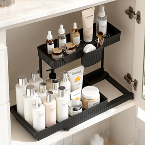 Organizzatore Estraibile <span class=keywords><strong>Salvaspazio</strong></span> a 2 Ripiani per Cucina e <span class=keywords><strong>Bagno</strong></span>, Soluzione di Stoccaggio a Forma di L Nera - Product Image 4