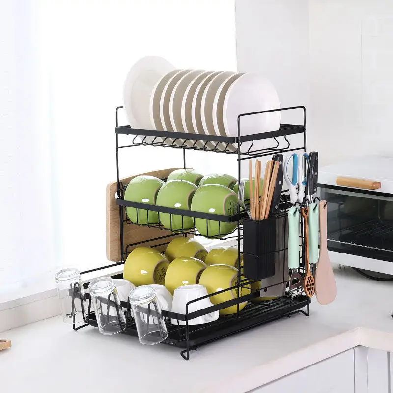 2022 New multifunctional organize two-tier storage drain dish rack manufacturers wholesale