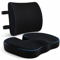 Coussin de siège en mousse à mémoire de forme noire et ensemble d'oreillers de soutien lombaire ergonomiques pour le soulagement du dos et du coccyx, idéal pour le bureau et la voiture