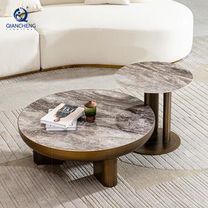 Nouvelle <span class=keywords><strong>table</strong></span> <span class=keywords><strong>basse</strong></span> ronde de luxe de nidification en <span class=keywords><strong>céramique</strong></span> de plaque de roche conçue ensemble avec la <span class=keywords><strong>table</strong></span> d'extrémité de cadre en métal pour des meubles de salon - Product Image 1