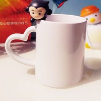 Mug à café en céramique changeant de couleur avec poignée en forme de cœur, cuillère intégrée, motif dessin animé, cadeau de bureau