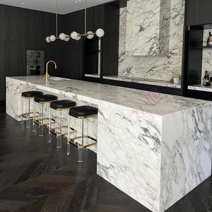 Îlot de cuisine et panneaux muraux en marbre blanc Arabescato de luxe pour la décoration intérieure de villas haut de gamme - Product Image 5