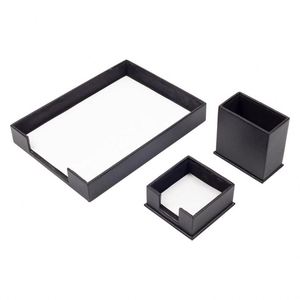 Triple Metal and PU Leather Desk Set Organizer with Pen <b>Box</b> Paper Shelf and Note Holder Office Accessories - Product Image 3