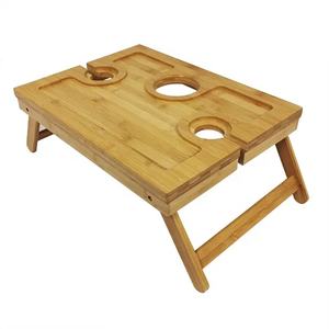 Portabottiglie da esterno portabicchieri in vetro barbecue in legno campeggio picnic pieghevole <span class=keywords><strong>tavolo</strong></span> da picnic in bambù con <span class=keywords><strong>gambe</strong></span> regolabili - Product Image 3