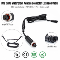 Connecteur d'aviation étanche IP67 en PVC ZhongXian ZX-038 personnalisé M12 M8, câble 4 broches 3 broches en cuivre étamé, industriel OEM 60V