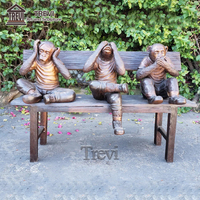 Ornement de rue populaire Sculpture de singe en métal Bronze trois singes assis sur un banc Statue