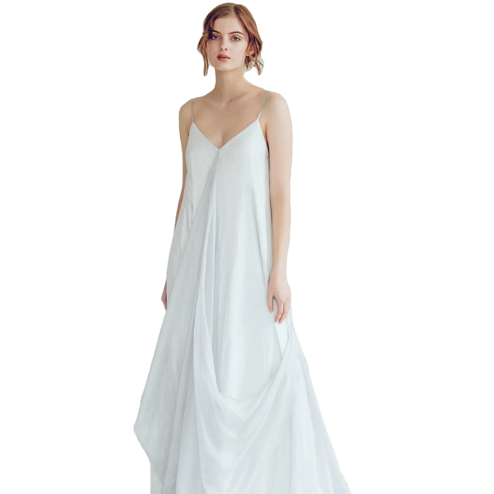 Free fitting silk wedding dress Maternity wedding dress spaghetti strap pregnancy bridal gown slip wedding dress