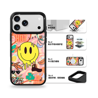 Coque de téléphone AG Feeling Black Edge avec motif sourire doré pour iPhone 17, 17 Pro Max, 16 Pro, 15 – Coque magnétique
