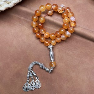 Rosario classico stile islamico naturale vera pietra agata Tasbih preghiera perline a forma di palla gioielli in argento placcato diamante - Product Image 5