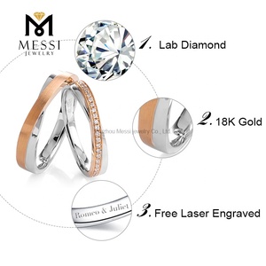 Anelli di Diamanti Messi in Oro Bianco e Rosa 18k, Anelli per Coppie con Fascia Incrociata, Anelli per Matrimonio e Fidanzamento - Product Image 3