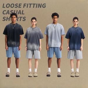 여름 트렌디 유니섹스 반팔 티셔츠 아메리칸 빈티지 스타일 레트로 솔리드 100% 코튼 니트 루즈 블랭크 디지털 - Product Image 6