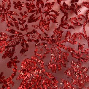 नया डिजाइन लाल पुष्प पैटर्न चमकदार चमकदार चमकदार चमक फीता कपड़े - Product Image 1