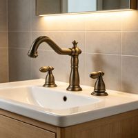 Robinet antique de style européen, mitigeur de lavabo vintage à trois trous, eau froide et chaude séparées, ensemble trois pièces en laiton pour lavabo