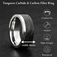 Bague de mariage ou pour usage quotidien en carbure de tungstène et fibre de carbone plaqué argent 8 mm de haute qualité, surface mate, ajustement confortable pour hommes et femmes
