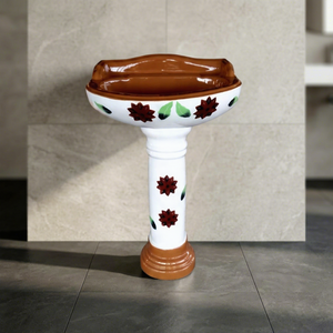 Ensemble de lavabo sur pied Vinus, design sud-ouest, plaqué or, couleur rose, céramique, articles sanitaires pour salle de bain - Product Image 3