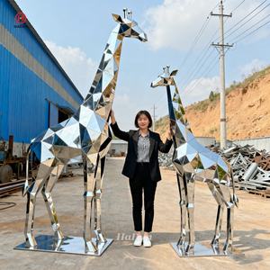 HADUN giardino all'aperto arte moderna grande scala in metallo astratto Stretching in acciaio inox giraffa scultura di famiglia - Product Image 4