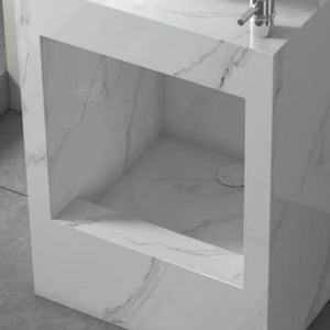 Nuevo lavabo de piedra sinterizada de diseño moderno, armario de baño integrado <span class=keywords><strong>con</strong></span> lavabo de <span class=keywords><strong>pie</strong></span> de columna tridimensional resistente al agua - Product Image 5
