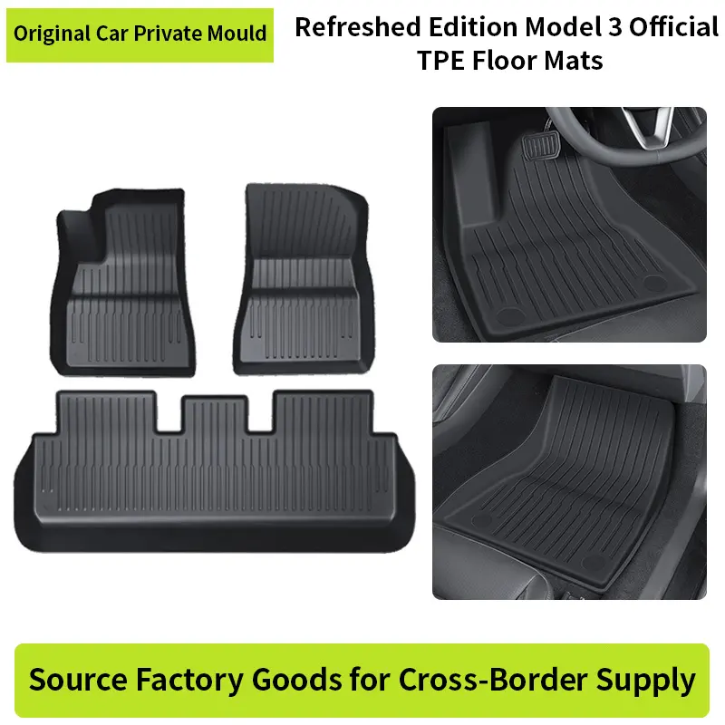 Hot-Selling Refurbished Tesla Model 3 Luxury Business Car Floor Mats 3-Piece Set with Official TPE Logo Rubber TPO Material