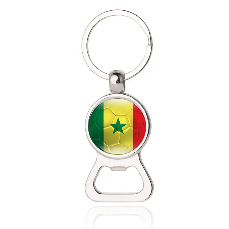 2022 Newest Football World Cup Keychain Spain Germany American Flag Glass Cabochon Metal Key Chain Ring Gift with bottle opener