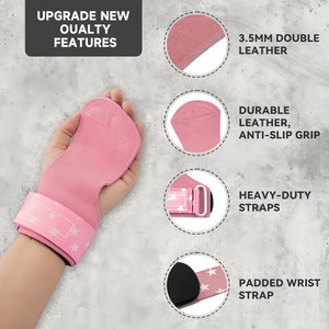 Professional Custom Logo 3.5mm Double Cowhide Leather Weightlifting Grips Anti-Slip Gym Hand Grips with Padded Wrist Support - Product Image 2