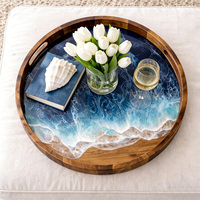 Gepersonaliseerd houten resin charcuteriebord voor een jubileum cadeau, uniek gegraveerd ocean epoxy serveerplank, epoxyhars