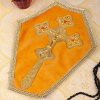 Croix orthodoxe plaquée or HT, croix de bénédiction à tenir à la main, crucifix orthodoxe russe en alliage avec accents rouge rubis, cadeau religieux